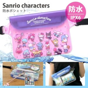 サンリオキャラクターズ 防水ポシェット　防水ポーチ　アウトドア　ハローキティ、マイメロディ、リトルツインスターズ（キキララ）、クロミ、シナモロール（シナモン）、ポムポムプリン、ポチャッコ、タキシードサム、けろけろけろっぴ、バッドばつ丸、マロンクリーム、チアリーチャム、ハンギョドン、あひるのペックル
