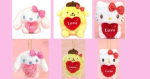 【シナモロール・ポムポムプリン・ハローキティ】LOVEハートぬいぐるみ　ハートキューピッド