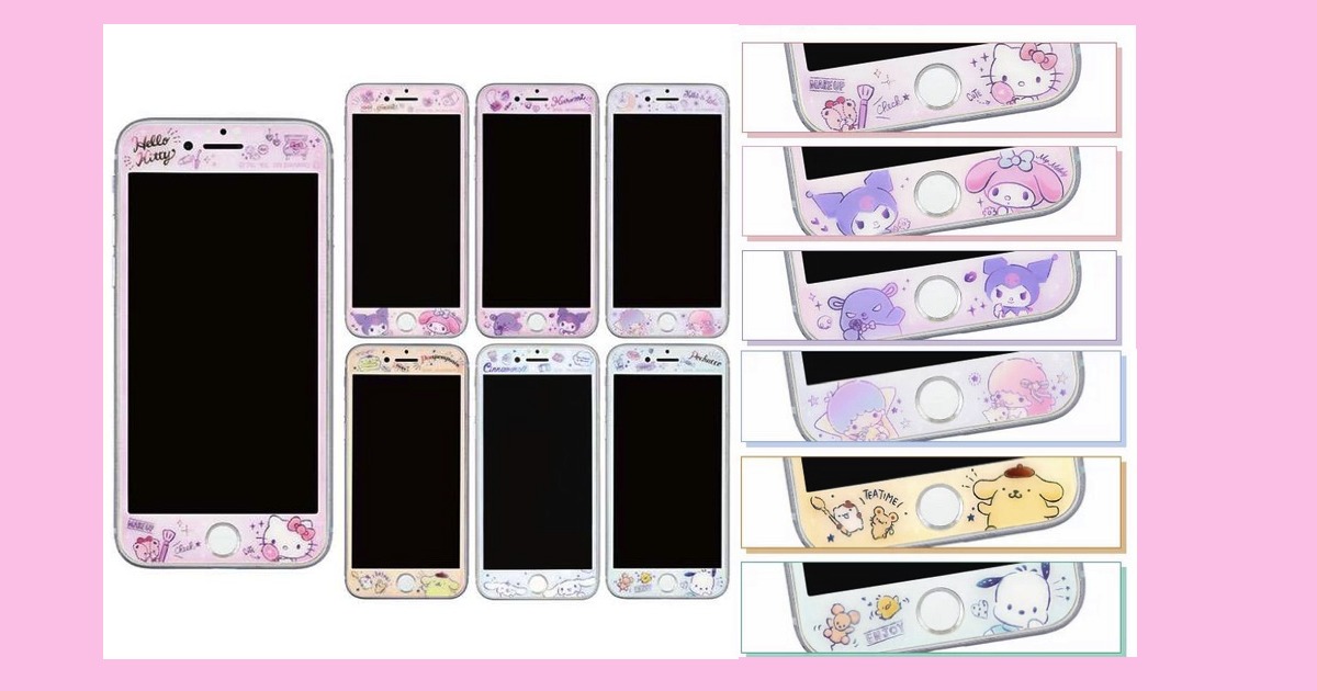 【サンリオ】iPhoneSE(第2世代)/8/7/6s/6対応ガラススクリーンプロテクター　ハローキティ＆タイニーチャム・マイメロディ＆クロミ・クロミ＆バク・リトルツインスターズ（キキララ）・ポムポムプリン＆マフィン＆スコーン・ポチャッコ＆チョッピ＆ピーチャンズ