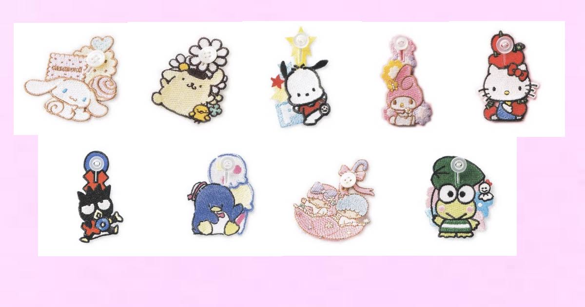 サンリオキャラクターズ　デコレーション刺繍　シナモロール（シナモン）・ポムポムプリン・ポチャッコ・マイメロディ・ハローキティ・バッドばつ丸・タキシードサム・リトルツインスターズ（キキララ）・けろけろけろっぴ