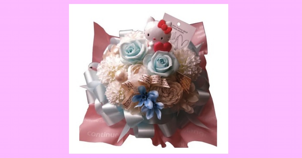 【ハローキティ】プリザーブドフラワー 薔薇 水色