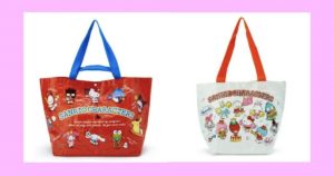 スポーツ＆応援シリーズのトートバッグと手提げバッグ♪ 登場キャラクターは、ポチャッコ・バッドばつ丸・ハローキティ・タキシードサム・クロミ・ぐでたま・マイメロディ・シナモロール（シナモン）・けろけろけろっぴ・ポムポムプリン・マロンクリーム・あひるのペックル・チアリーチャム・ハンギョドン・リトルツインスターズ（キキララ）・いちごの王さま♡