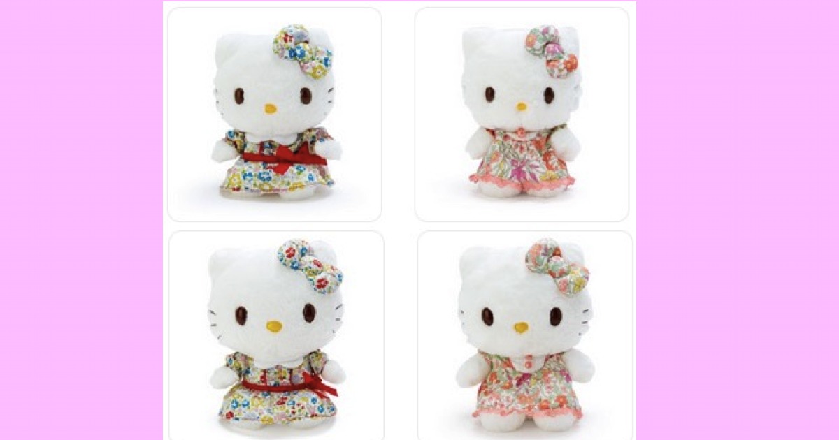 ハローキティのぬいぐるみ 「リバティリボンワンピース」「リバティAラインワンピース」の2種、各2サイズ