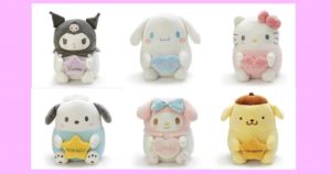 もちもち生地のおひざのせクッションぬいぐるみ♪ キャラクターは、クロミ・シナモロール（シナモン）・ハローキティ・ポチャッコ・マイメロディ・ポムポムプリン♡