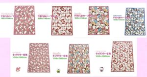 【サンリオキャラクターズ】ニューマイヤー フェイシーズハーフケット・毛布　マイメロディ・ハローキティ・ドラえもん・サンリオキャラクターズ（シナモロール（シナモン）・ポムポムプリン・ポチャッコ・マイメロディ・ハローキティ・リトルツインスターズ（キキララ）・けろけろけろっぴ・タキシードサム）