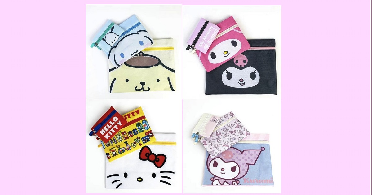 3連ポーチ　ポチャッコ×シナモロール（シナモン）×ポムポムプリン、マイメロディ×クロミ、ハローキティ、クロミ
