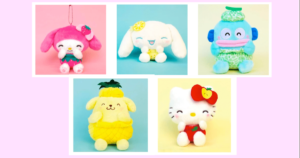 フルーツぱんつ　マスコットホルダー・ぬいぐるみ　マイメロディ・シナモロール（シナモン）・ハンギョドン・ポムポムプリン・ハローキティ