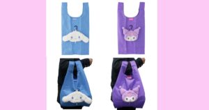 もこもこフェイスデザインのポーチ付きのエコバッグ、もこもこテテモ シナモロール（シナモン）・クロミ