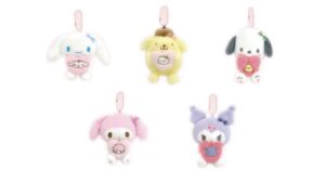推しハートマスコットキーホルダー シナモロール（シナモン）＆みるく・ポムポムプリン＆マフィン・ポチャッコ＆ピーチャンズ・マイメロディ＆マイスウィートピアノ・クロミ＆バク