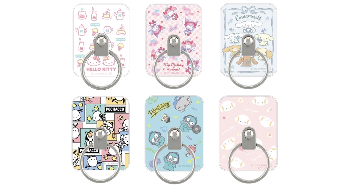 スマホリング ハローキティ&ハローミミィ・マイメロディ&クロミ・シナモロール(シナモン)&みるく&カプチーノ&モカ&シフォン&エスプレッソ・ポチャッコ&ピーちゃんズ&チョッピ・ハンギョドン&さゆりちゃん&イタロー・こぎみゅん