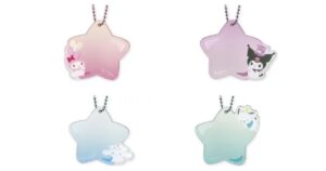 文字シール付きキーホルダー　マイメロディ＆フラットくん・クロミ＆バク・シナモロール（シナモン）＆みるく・ポチャッコ＆ピヨ