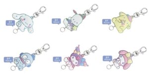 サンリオ　ゆめふわシリーズ　ラバーリールキーホルダー　シナモロール（シナモン）・ポチャッコ・ポムポムプリン・ハンギョドン・クロミ・マイメロディ