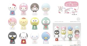 サンリオキャラクターズコラボ　独楽×和菓子(おだんご)　つみつみだんごま ハローキティ・マイメロディ・クロミ・リトルツインスターズ（キキララ）・ポムポムプリン・けろけろけろっぴ・ハンギョドン