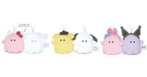 サンリオ　オバケーヌ　コラボ　ニコぬいキーホルダー ハローキティ＆シナモロール（シナモン）・ポムポムプリン＆ポチャッコ・マイメロディ＆クロミ