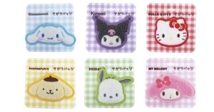 サンリオ　サガラバッジ　サガラ刺繍 シナモロール（シナモン）・クロミ・ハローキティ・ポムポムプリン・ポチャッコ・マイメロディ
