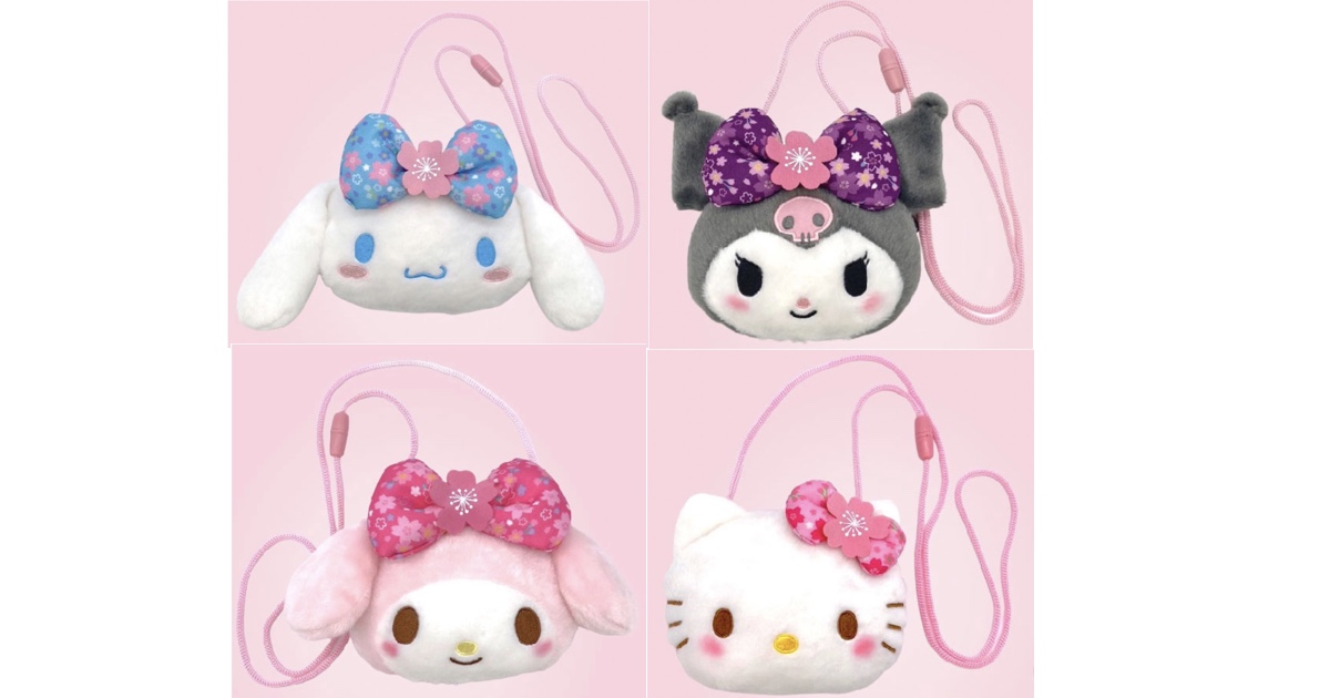 サンリオ　桜着物　フェイスポシェット シナモロール（シナモン）・クロミ・マイメロディ・ハローキティ